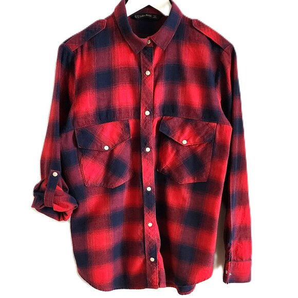 Zara Tops - Zara red & navy plaid flannel shirt